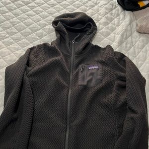 Black Patagonia zip up waffle jacket with hood